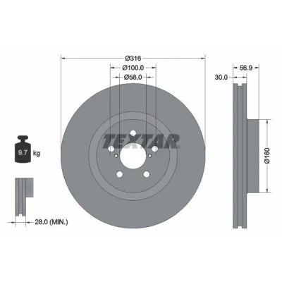 Imagem de TEXTAR PRO 92236503 Disco de travão 316 30 05/07 100 interior ventilado revestido sem pernos fixação da roda, cubo roda SUBARU: Forester IV