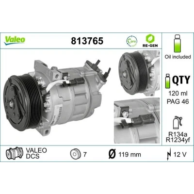 Imagem de VALEO 813765 compressor DCS 12 PAG 46 R 134a, 1234yf com óleo de REMANUFACTURED RENAULT: MASTER 3 Kasten