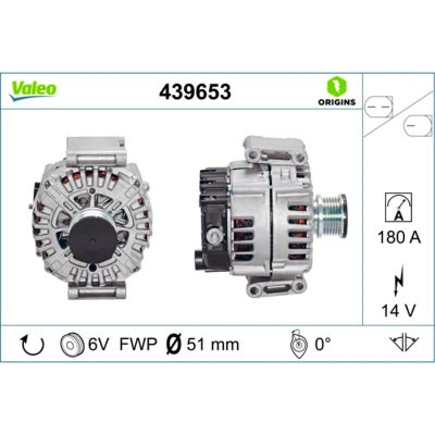 Imagem de VALEO 439653 Alternador 14V 180A MERCEDES BENZ: Sprinter 4.6 T Camião de plataforma/Chassis, Classe C modell, Vito Mixto