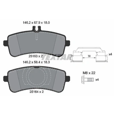 Imagem de TEXTAR 2516305 Jogo de pastilhas para travão disco preparado indicador aviso desgaste MERCEDES BENZ: Classe S Sedan, SL Cabrio
