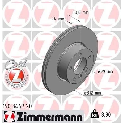 Imagem de ZIMMERMANN COAT Z 150.3467.20 Disco de travão 312 24 6/5 5 120 interior ventilado revestido alto carbono BMW: 3 Coupe, Touring, 1 Hatchback