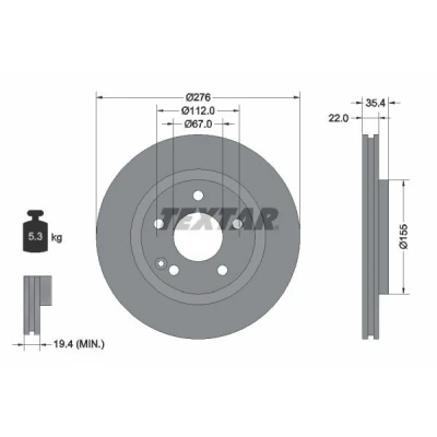 Imagem de TEXTAR PRO 92099603 Disco de travão 276 22 05/06 112 interior ventilado revestido sem pernos fixação da roda, cubo roda