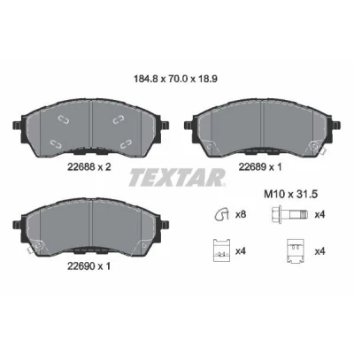 Imagem de TEXTAR 2268801 Jogo de pastilhas para travão disco com avisador sonoro desgaste parafusos pinça acessórios FORD: Ranger Mk3