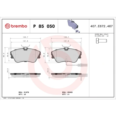Imagem de BREMBO P 85 050 Jogo de pastilhas para travão disco incl. contacto aviso desgaste com parafusos pinça sem acessórios
