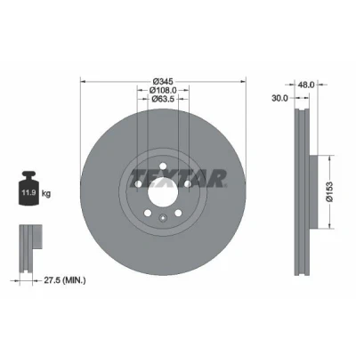Imagem de TEXTAR 92289805 Disco de travão 345 30 05/06 108 interior ventilado revestido alto carbono sem pernos fixação da roda, cubo roda