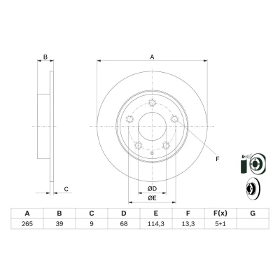 Imagem de BOSCH 0 986 479 E54 Disco de travão 265 9 5 114,3 cheio revestido MAZDA: CX 3, 3 Hatchback, Sedan
