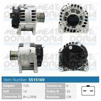 Imagem de MEAT &amp; DORIA 5515169 Alternador 14V 125A RENAULT: CLIO 2, MEGANE 3 Grandtour, 3, DACIA: Lodgy, LOGAN MCV 2