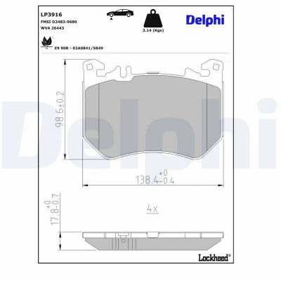 Imagem de DELPHI Jogo de pastilhas para travão disco preparado indicador aviso desgaste com chapa anti ruído sem acessórios LP3916