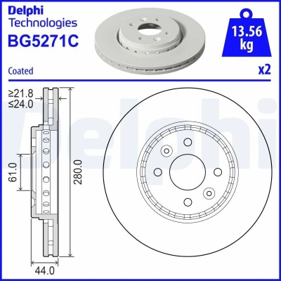 Imagem de DELPHI Disco de travão DACIA: Jogger I MPV 280mm 24mm 4 ventilado BG5271C Discos