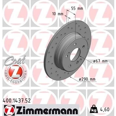 Imagem de ZIMMERMANN SPORT COAT Z 400.1437.52 Disco de travão 290 10 7/5 5 112 cheio, perfurado revestido MERCEDES BENZ: Classe C Sedan, T modell