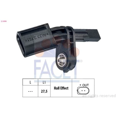 Imagem de FACET 21.0006 Sensor de ABS Made in Italy OE Equivalent VOLKSWAGEN: Passat B7 Variant, GOLF 7 6, AUDI: TT Roadster, A3 Sportback