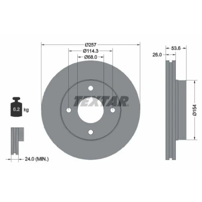 Imagem de TEXTAR PRO 92253103 Disco de travão 257 26 04/04 114,3 interior ventilado revestido sem pernos fixação da roda, cubo roda