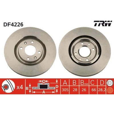 Imagem de TRW DF4226 Disco de travão 305 28,2 4 108 ventilado pintado PEUGEOT: 406 Coupe