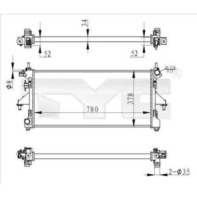 Imagem de TYC 709 0020 R Radiador, arrefecimento do motor 780 378 34 Caixa de velocidades manual Aletas refrigeração unidas mecanicamente