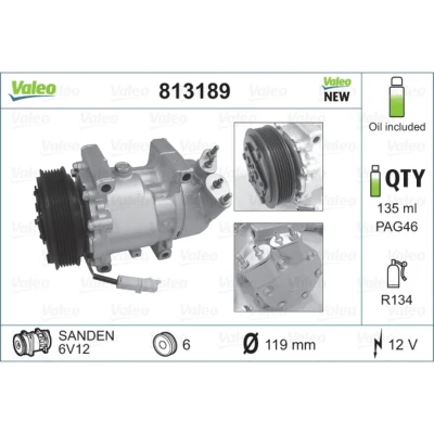 Imagem de VALEO 813189 compressor SD6V12 12 PAG 46 R 134a com óleo de NEW ORIGINAL PART CITROËN: C3 I Hatchback, Xsara Picasso, Coupe
