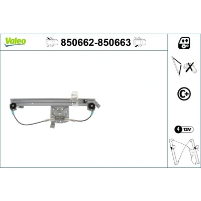 Imagem de Valeo Elevador de vidro traseira esquerda elétrico sem motor com função conforto 850662 RENAULT: GRAND SCENIC 2, 2