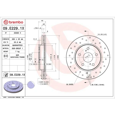 Imagem de BREMBO Disco de travão TOYOTA: Corolla XII Hatchback, Carrinha 282mm 25mm 5 perfurado/ventilado 09.E229.1X Discos