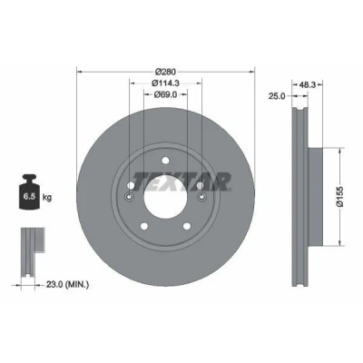 Imagem de TEXTAR Disco de travão 25mm 05/07 114,3mm interior ventilado revestido 92351203 51712AT500 Discos