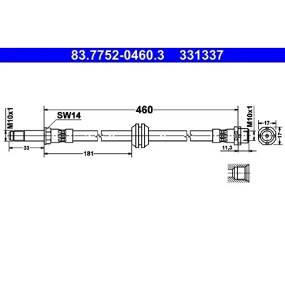 Imagem de ATE 83.7752 0460.3 Mangueira de Travão 460 M10x1 BMW: 3 Sedan, Touring
