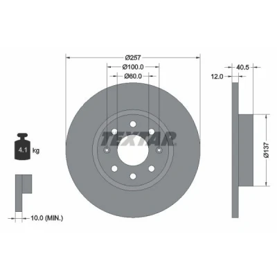 Imagem de TEXTAR PRO 92164603 Disco de travão 257 12 04/08 100 cheio revestido sem pernos fixação da roda, cubo roda FIAT: Grande Punto Hatchback