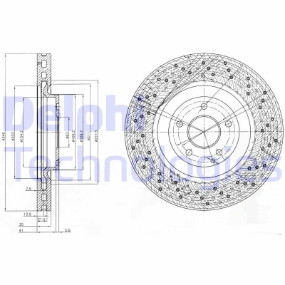 Imagem de DELPHI Disco de travão MERCEDES BENZ: CLK Coupe, Classe C Sedan, T modell 345mm 30mm 5 ventilado, perfurado oleado BG9876 2034210912