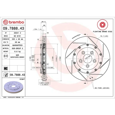 Imagem de BREMBO 09.7888.43 Disco de travão 330 28 5 interior ventilado, fendido revestido alto carbono