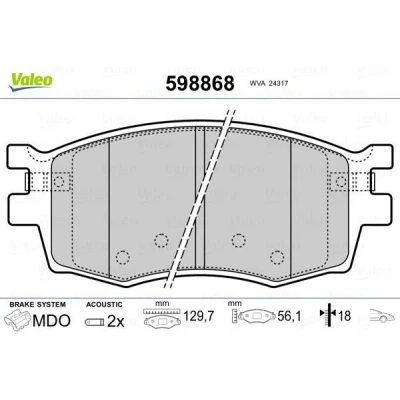 Imagem de VALEO 598868 Jogo de pastilhas para travão disco Eixo dianteiro incl. contacto aviso desgaste com chapa anti ruído HYUNDAI: i30 I Hatchback