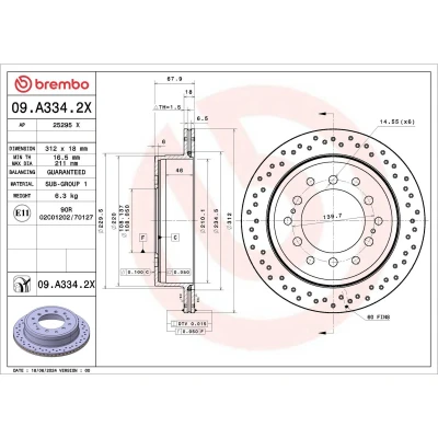 Imagem de BREMBO Disco de travão 312mm 18mm 6 perfurado/ventilado revestido 09.A334.2X Discos