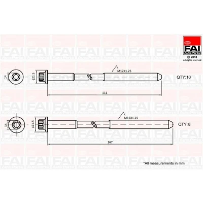Imagem de FAI AutoParts B2124 Jogo de Parafusos da Cabeçote 10, 8 TOYOTA: Dyna Camião plataforma / Chassis, Land Cruiser Prado 90, Hiace 4 Bus