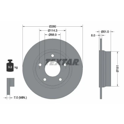 Imagem de TEXTAR Disco de travão 8mm 05/05 114,3mm cheio revestido 92335803 432066LA0A,432067177R Discos