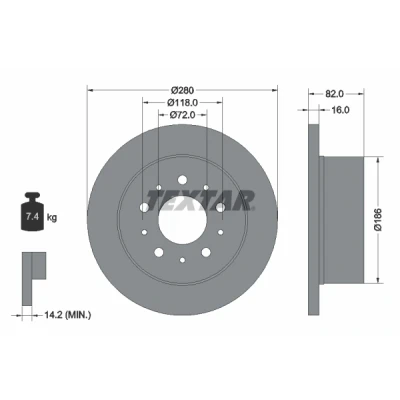 Imagem de TEXTAR PRO 92116103 Disco de travão 280 16 05/10 118 cheio revestido sem pernos fixação da roda, cubo roda CITROËN: Jumper II Van