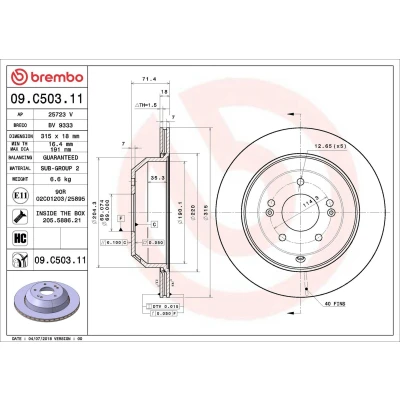 Imagem de BREMBO 09.C503.11 Disco de travão 315 18 5 interior ventilado revestido alto carbono com parafusos KIA: SORENTO 3