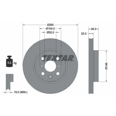 Imagem de TEXTAR 92346103 Disco de travão 260 22 04/07 100 interior ventilado revestido sem pernos fixação da roda, cubo roda