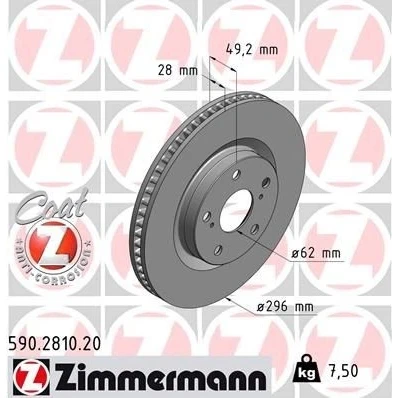 Imagem de ZIMMERMANN COAT Z 590.2810.20 Disco de travão 296 28 7/5 5 114 interior ventilado revestido TOYOTA: Auris Carrinha, Hatchback, Camry VI Sedan