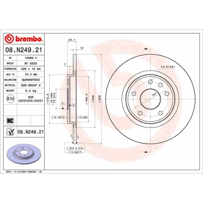 Imagem de BREMBO 08.N249.21 Disco de travão 328 12 6 cheio revestido alto carbono DODGE: Journey MPV, LANCIA: Voyager, FIAT: Freemont