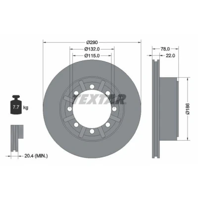 Imagem de TEXTAR 93117600 Disco de travão 290 22 08/08 132 interior ventilado sem pernos fixação da roda, cubo roda