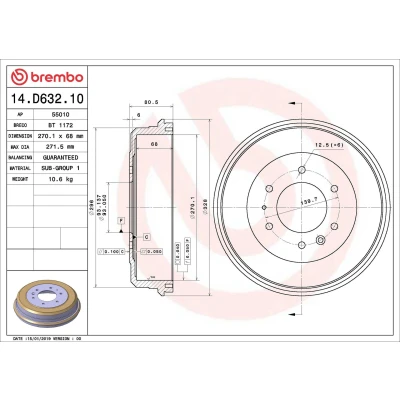 Imagem de BREMBO 14.D632.10 Tambor de Travão 270,1
