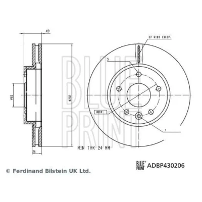 Imagem de BLUE PRINT Disco de travão Eixo dianteiro 282mm 26mm 5furos 114mm interior ventilado revestido ADBP430206 Discos