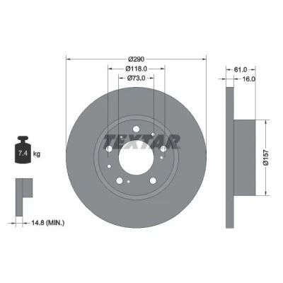 Imagem de TEXTAR 92042900 Disco de travão 290 16 05/10 118 cheio sem o rolamento da roda, pernos fixação cubo roda