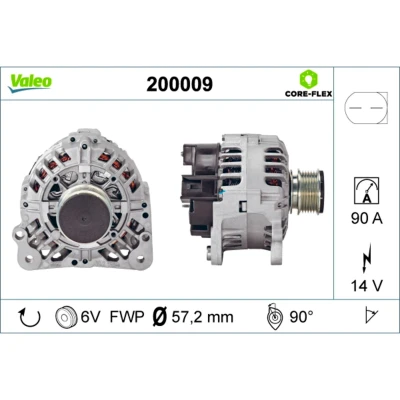 Imagem de VALEO 200009 Alternador 14V 91A VOLKSWAGEN: Golf 4, Polo IV Hatchback, III SEAT: Leon I Ibiza 2, 3