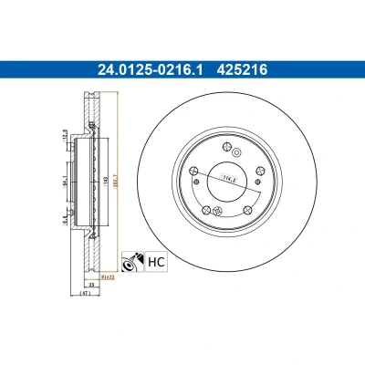 Imagem de ATE 24.0125 0216.1 Disco de travão 292,7 25,0 5 114,3 ventilado revestido ligado/alto carbono HONDA: CIVIC 10 Stufenheck,