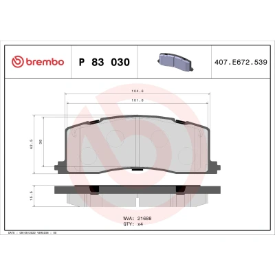 Imagem de BREMBO P 83 030 Jogo de pastilhas para travão disco excl. contacto aviso desgaste sem acessórios
