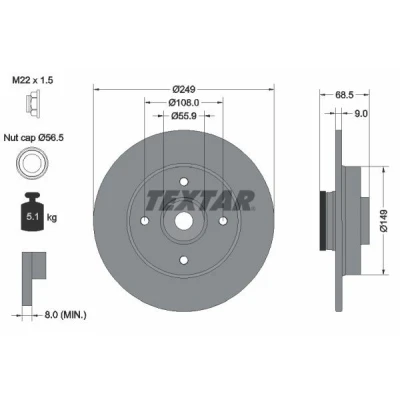 Imagem de TEXTAR PRO 92133303 Disco de travão 249 9 04/04 108 cheio revestido com anel sensor magnético integrado, o rolamento da roda PEUGEOT: 307 SW