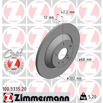 Imagem de ZIMMERMANN COAT Z 100.3335.20 Disco de travão 302 12 6/5 5 112 cheio revestido AUDI: A6 C6 Allroad