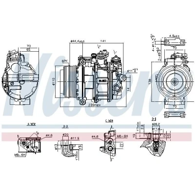 Imagem de NISSENS 890749 Compressor 7SAS17C 12 PAG 46 YF R 134a MERCEDES BENZ: Classe C t modell, Sprinter 3.5 Van, Vito Tourer