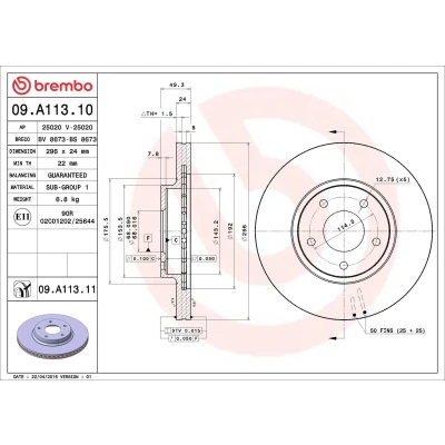 Imagem de BREMBO COATED DISC LINE 09.A113.11 Disco de travão 296 24 5 interior ventilado revestido