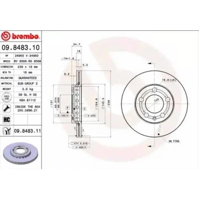 Imagem de BREMBO COATED DISC LINE 09.8483.11 Disco de travão 239 18 5 interior ventilado revestido com parafusos SKODA: Fabia 1 Combi, I Hatchback