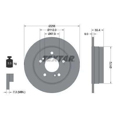 Imagem de TEXTAR PRO 92059503 Disco de travão 259 9 05/07 112 cheio revestido sem pernos fixação da roda, cubo roda MERCEDES BENZ: Classe C Sedan, 190