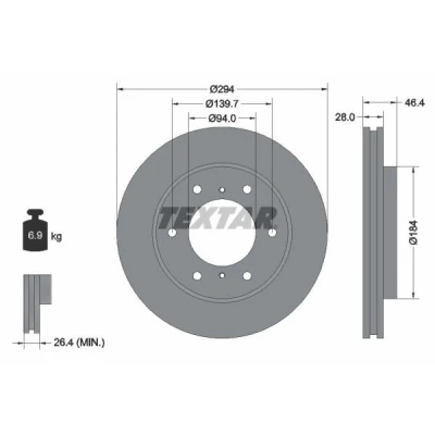 Imagem de TEXTAR 92180205 Disco de travão 294 28 06/08 139,7 interior ventilado revestido alto carbono sem pernos fixação da roda, cubo roda