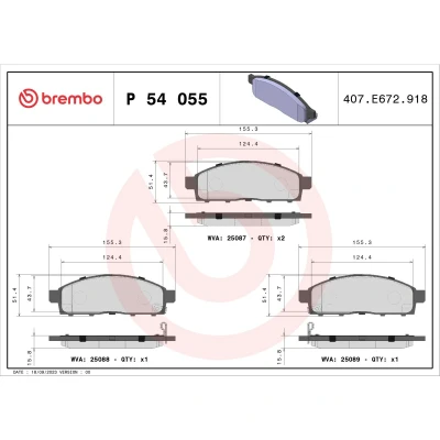 Imagem de BREMBO P 54 055 Jogo de pastilhas para travão disco com avisador sonoro desgaste sem acessórios MITSUBISHI: L200 / Strakar V Pick up